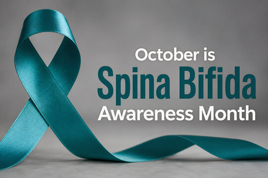 October is Spina Bifida Awareness Month Teal Ribbon Concept