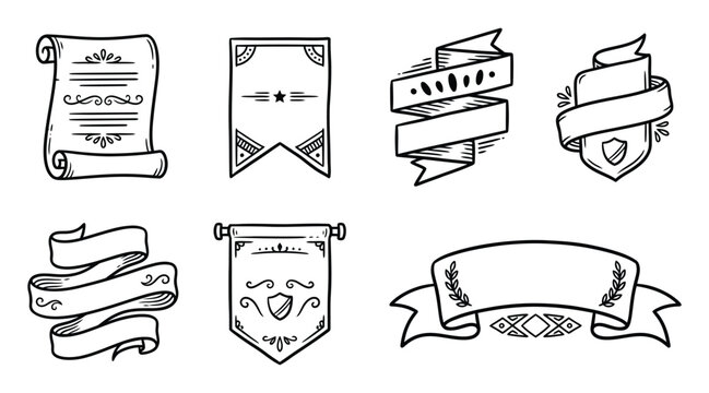 Set of hand drawn vintage banners and scrolls