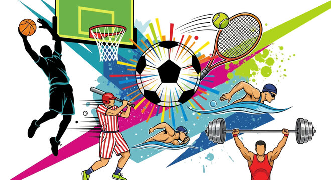 A vibrant and colorful array of patterned spheres and balls, featuring stripes and halftone dots in various sizes and hues.