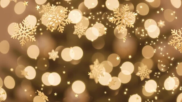 Winter background with lots of golden snowflakes and glowing lights. The luminous elements add a sense of celebration and coziness, reminding of New Year and Christmas decorations. 2027