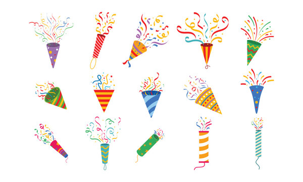 Poppers for party element vector graphic illustration set