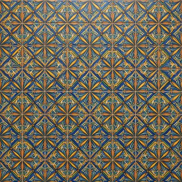 Colorful Majolica Tile Pattern with Blue and Yellow Glaze