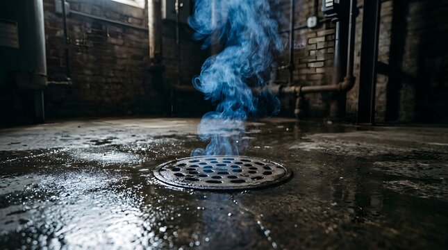 Steaming basement drain in an old industrial building