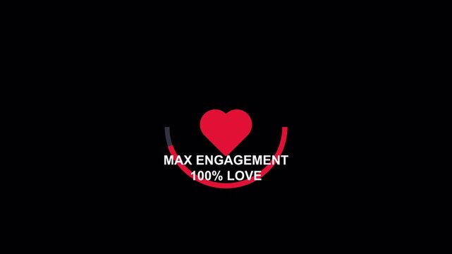 Dashboard Speedometer Gauge Meter Heart Engagement Rating with Active Progress Fill Animation 10 Seconds Loop in 4K UHD