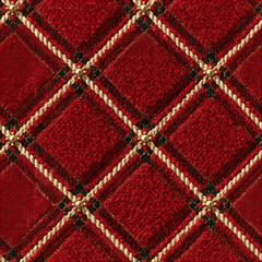 Obraz premium Seamless pattern red velvet upholstery forming a quilted diamond pattern, featuring decorative gold ropes and metallic studs, showcasing a rich texture