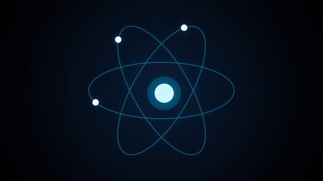 Abstract atomic structure with glowing nucleus and orbiting electrons