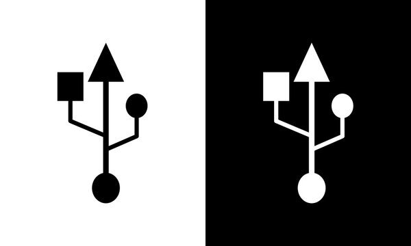 Black and white vector illustration of a flash drive or flashdisk USB icon with a flat design. 
