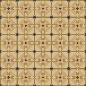 Geometric pattern with beige and dark brown diamond and star shapes. Repeating design features symmetry and structured elegance. Ideal for interiors, textiles, or modern graphic backgrounds