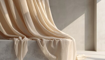 Fototapeta premium Heavy Natural Fabric Draping Over Edge With Realistic Gravity Folds for Interior Design