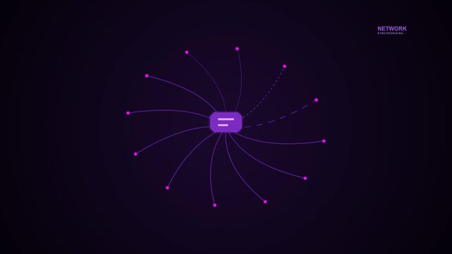 Abstract glowing particles orbit central square shape in dark digital space