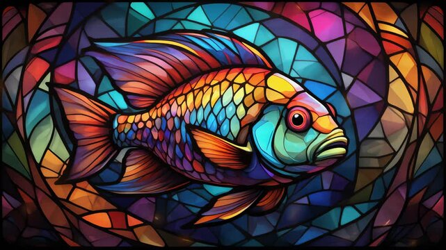 Vibrant Stained Glass Fish Illustration 4K Generative AI
