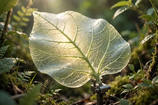 Bio-Inspired Leaf-Shaped Sensor Glowing with Sunlight in Forest Undergrowth