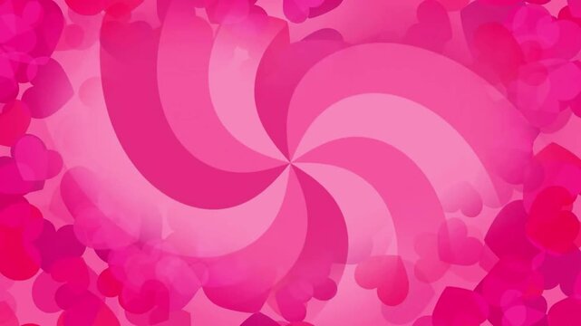 Abstract Pink Spiral Background with Romantic Heart Shapes and Soft Gradient Swirls for Valentines Day Design