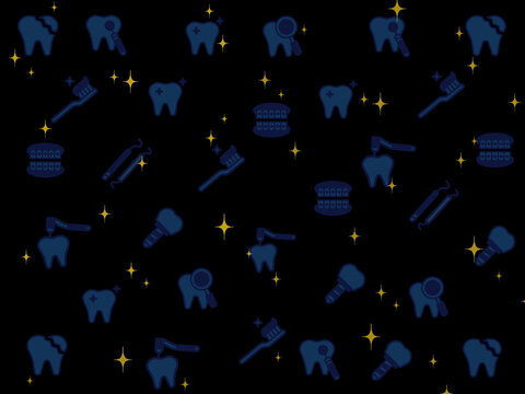 Dental Care Seamless Pattern with Tooth Toothbrush and Braces Icons