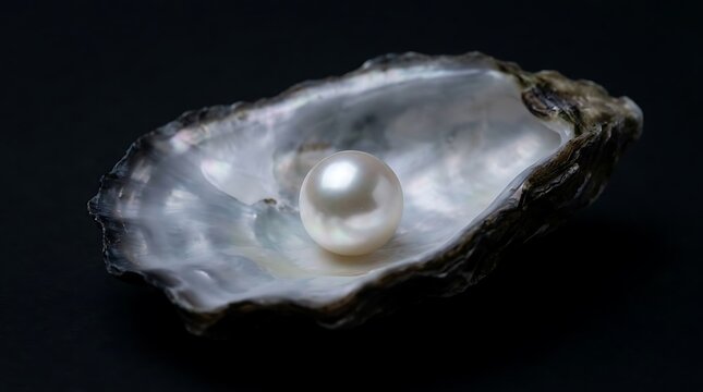 Luminous pearl inside an open oyster shell