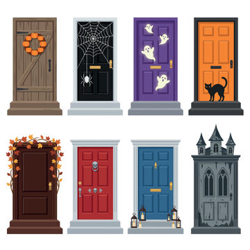 Halloween-themed pixel art doors collection