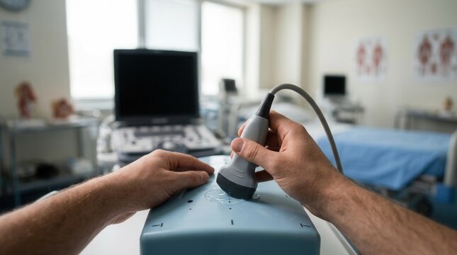 Medical Professional Practicing Ultrasound Scan Technique on Simulation Model in Training Room