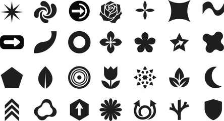Obraz premium Collection of black and white abstract and floral symbols and icons