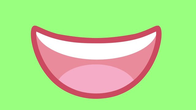 An isolated green cartoon mouth opens and closes in speaking animation against a green screen background. Ideal for modular lip-sync, dubbing projects, and custom talking avatars in videos.