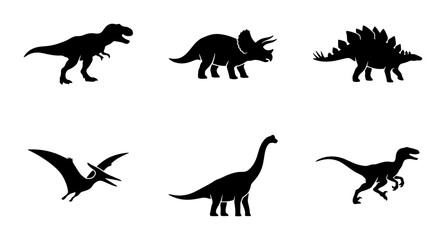 Dinosaur Silhouettes Collection: Prehistoric Creatures, Jurassic Icons, Mesozoic Era Vector Set © Dev