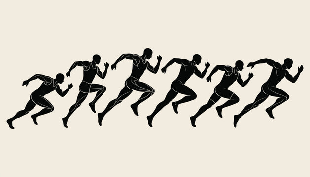 Silhouette of a runner in motion showing the phases of a stride sequence