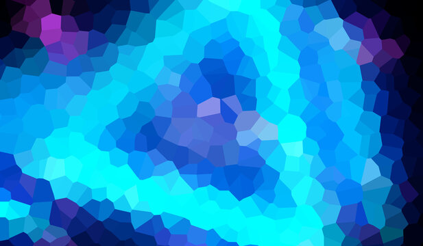 Abstract blue mosaic background with geometric crystal shapes and vibrant light patterns.
