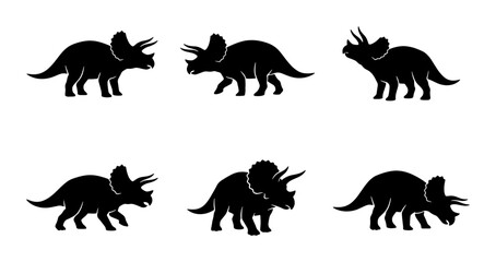 Obraz premium Triceratops Dinosaur Silhouettes, Prehistoric Reptile Vector Icons, Ancient Creature Graphics, Children's Illustration Elements