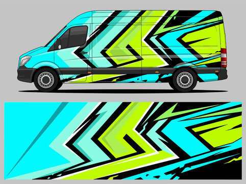 Colorful geometric van wrap design with sharp angles 1.