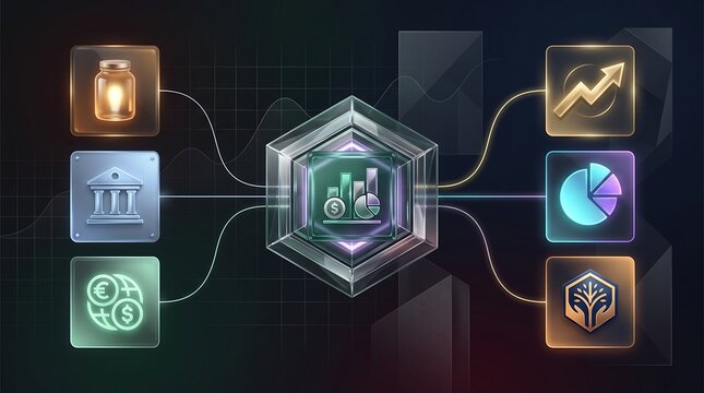 Business intelligence dashboard visualizing financial trends and economic asset management within a high tech digital ecosystem for corporate growth and investment decision making tools