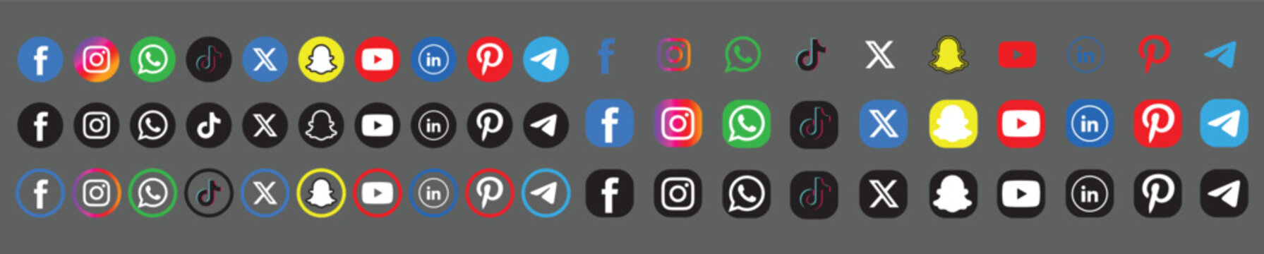 Popular Social Media Editorial Round Icons and Buttons Set