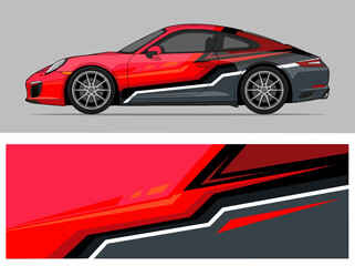 Naklejka premium Red sports car with dynamic racing decal design 3.
