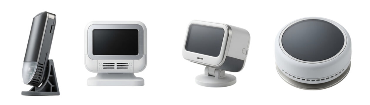 Four different computer monitors on transparent background