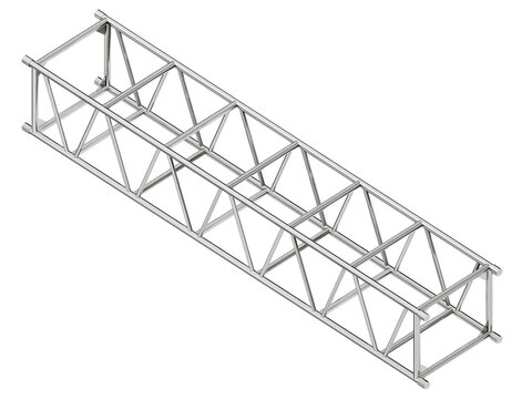 detailed 3d realistic orthographic render of a steel square truss beam featuring lattice cross-bracing designed for heavy-duty event staging theatrical lighting and architectural framing