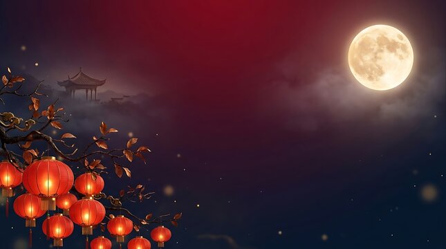 Celebrating the mid autumn festival with lanterns under the bright full moon a time for family reunion