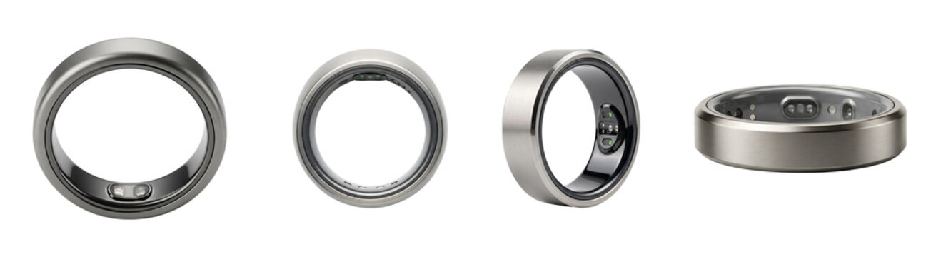 Four metal bearings on transparent background