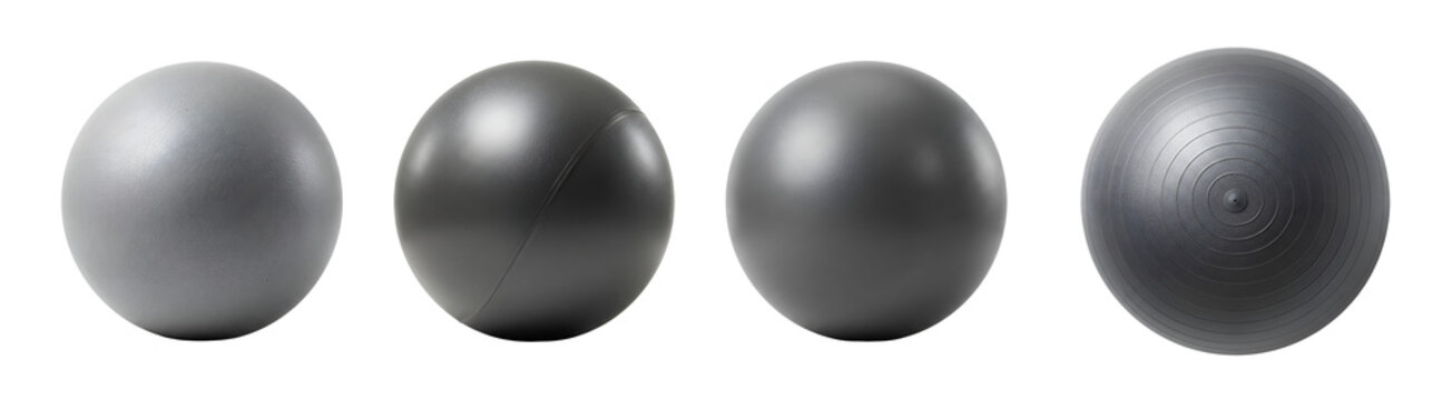 Four metallic spheres with different textures on transparent background