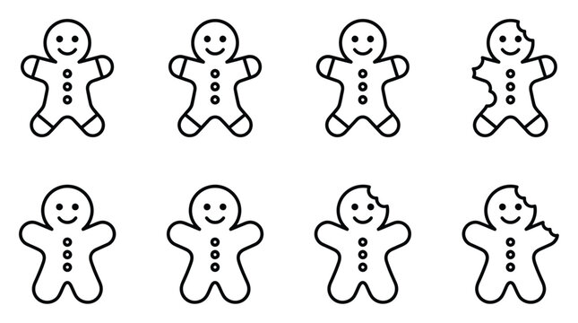 Set of gingerbread man with various bite marks and styles