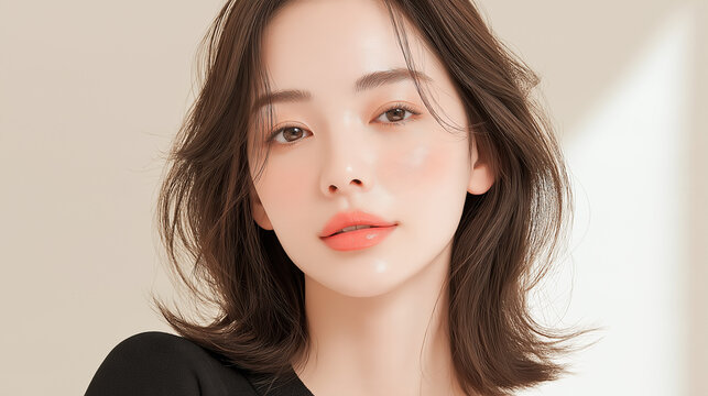 美容, 女性, スキンケア, 化粧品, ビューティー, 若い女性, 美肌, 日本人, アジア人, フェイシャル, メイク, 美容液, 保湿, クリーム, エイジングケア, 美容医療, エステ, 美容クリニック, 肌ケア, ナチュラルメイク, 透明感, ツヤ肌, モデル, 笑顔, ポートレート, クローズアップ, リラックス, 癒し, 健康的, 美白, コラーゲン, ヒアルロン酸, アンチエイジング