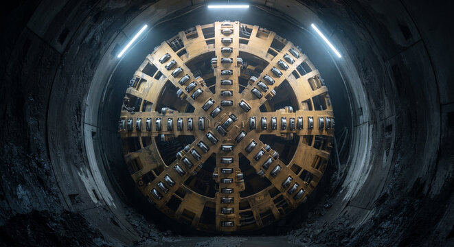 Tunnel Boring Machine TBM Giant Cutterhead in Underground Subway Excavation