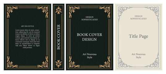 Obraz premium Classic vintage book cover, title page, spine design with Art Deco, Baroque, Art Nouveau and Victorian ornaments. Elegant decorative frame, retro style for publications, posters and artistic layouts.