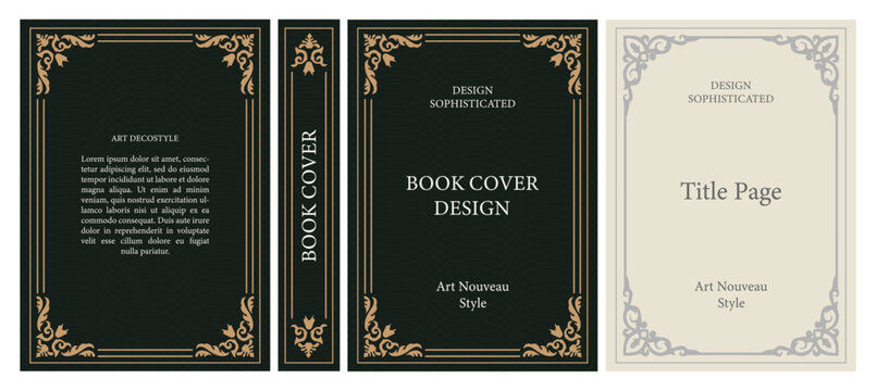 Classic vintage book cover, title page, spine design with Art Deco, Baroque, Art Nouveau and Victorian ornaments. Elegant decorative frame, retro style for publications, posters and artistic layouts.