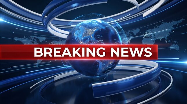 Breaking News Globe with Blue Digital World Background