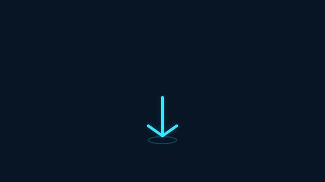 Blue glowing download arrow animation on dark background, modern user interface design concept