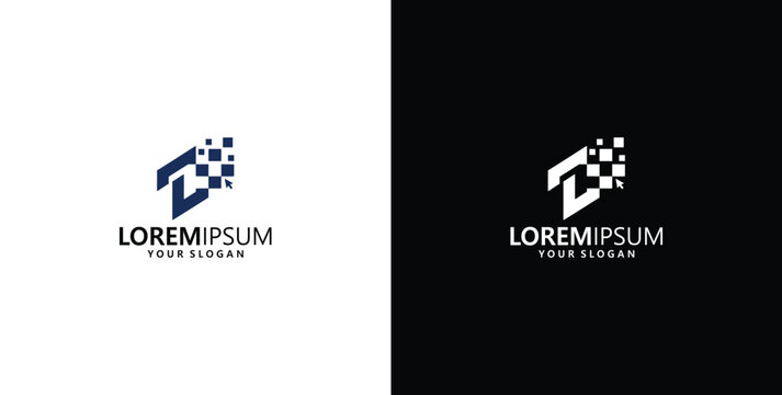 Abstract digital pixelated geometric letter logo design for technology innovation software company branding identity template