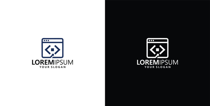 Web development logo with browser and coding symbols for software engineering branding