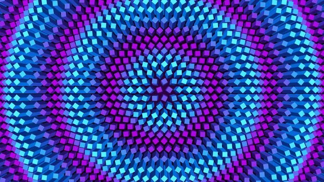 Abstract circular pixel pattern with glowing blue and purple squares forming a digital mosaic background design for technology projects and creative graphic art displays 4k Motion Video