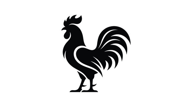 Elegant black rooster silhouette graphic icon featuring sharp curves isolated against a clean white digital background