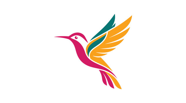 Vibrant hummingbird logo featuring stylized wings and flowing lines rendered in modern flat vector art style