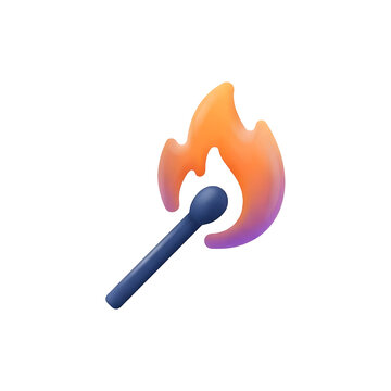 A colorful 3d rendered icon of a burning matchstick isolated on white background transparent background