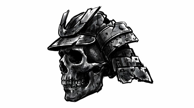 Skull vector side profile of a japanese samurai wearing kabuto helmet